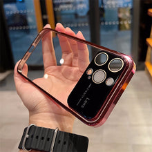 For iphone15 mobile phone case PC electroplated transparent iPhone 14 large window 13 comes with lens film