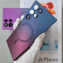 For Samsung S23ultra magnetic suction mobile phone case liquid silicone s21 two-color gradient s22 lens film anti-fall cover