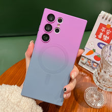 For Samsung S23ultra magnetic suction mobile phone case liquid silicone s21 two-color gradient s22 lens film anti-fall cover