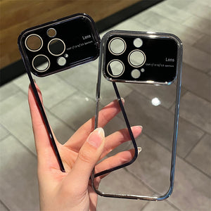 For iphone15 mobile phone case PC electroplated transparent iPhone 14 large window 13 comes with lens film