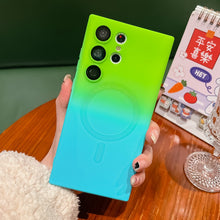 For Samsung S23ultra magnetic suction mobile phone case liquid silicone s21 two-color gradient s22 lens film anti-fall cover