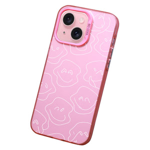 【BUY 4 ONLY PAY FOR 2】Pink Cute Case for iPhone with Unique Graphic Design, Hard Back + Soft Frame Protective Case - Smile Face
