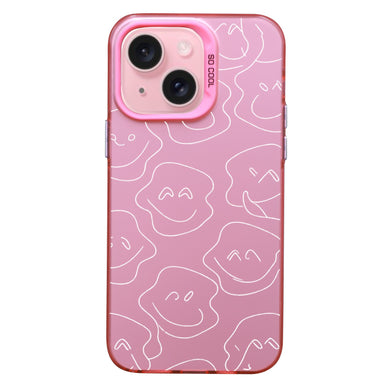 【BUY 4 ONLY PAY FOR 2】Pink Cute Case for iPhone with Unique Graphic Design, Hard Back + Soft Frame Protective Case - Smile Face