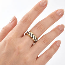 Checkered Fidget Ring for Adults, 18K Gold-Plated Stainless Steel, Stress Relief Accessory with Fashionable Geometric Design, Ideal Gift HNJZ0029
