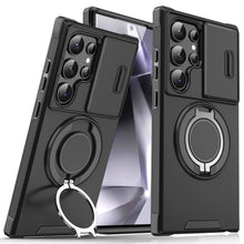 Shockproof Magnetic Phone Case with Slide Camera Lens Protector, 360° Rotating Ring Holder Kickstand Protective Cover for Samsung Galaxy S26 S25 S24 S23 S22 S21 Ultra Plus, Heavy Duty Drop Proof Phone Case HNSJK0031