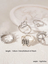 Mother's Day Gift Women's Fashion Jewelry Set, Heart Key Butterfly Design Rings, Dainty Stacking Rings, Stackable Rings, Adjustable Rings, Perfect Gift for Women HNJZ0008