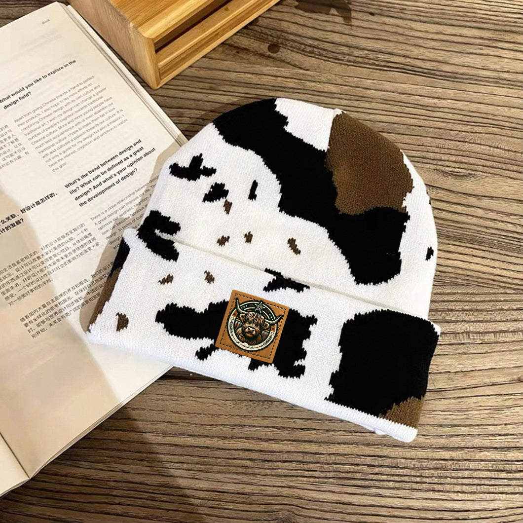 Autumn and winter new retro fashionable cow leopard print knitted hat woolen hat