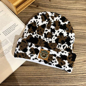 Autumn and winter new retro fashionable cow leopard print knitted hat woolen hat