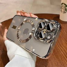 Luxury Metallic Edge Magnetic Phone Case, Raised Camera Protective Clear Case for iPhone,TPU Anti-Yellow Wireless Charging Back Cover HNSJK0036