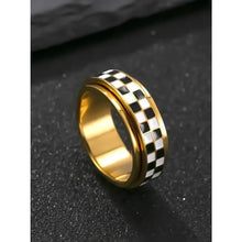 Checkered Fidget Ring for Adults, 18K Gold-Plated Stainless Steel, Stress Relief Accessory with Fashionable Geometric Design, Ideal Gift HNJZ0029