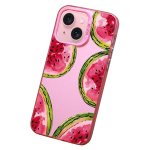 【BUY 4 ONLY PAY FOR 2】Pink Cute Case for iPhone with Unique Graphic Design, Hard Back + Soft Frame Protective Case - Watermelon