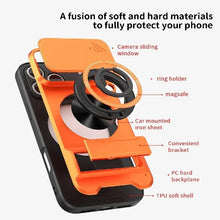 Heavy Duty Slide Camera Cover Phone Case, Built-in Magnetic Ring Stand Full Body Protection Case for iPhone & Samsung, Rugged Shockproof Back Cover HNSJK0035