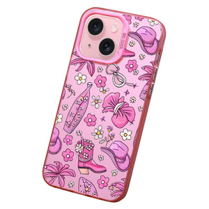 【BUY 4 ONLY PAY FOR 2】Pink Cute Case for iPhone with Unique Graphic Design, Hard Back + Soft Frame Protective Case - Coastal Cowgirl Aesthetic