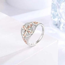 Rose Gold Plated Witch’s Knot Ring, Original Celtic Knot Jewelry, Cubic Zirconia Decorated Witch Knot Ring, Witchtok Pagan Jewelry for Devotion and Protection, Valentine’s Day Gift HNJZ0022