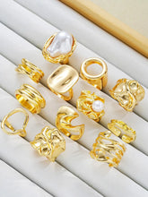 12-Piece Fashion Pearl Irregular Geometric Rings Set, Light Luxury Joint Ring Collection, Stylish Jewelry for Women HNJZ0042