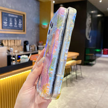 Laser Glow Retro Oil Painting Flower Phone Case, Cute Curly Wave Frame Shockproof Soft TPU Protective Cover for iPhone 17 Pro Max 17 Air 16 15 14 13 Pro, Exquisite Floral Phone Case for Girls Women HNSJK0030