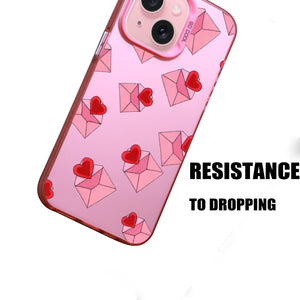 【BUY 4 ONLY PAY FOR 2】Pink Cute Case for iPhone with Unique Graphic Design, Hard Back + Soft Frame Protective Case - Envelope Heart