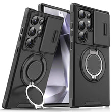 Shockproof Magnetic Phone Case with Slide Camera Lens Protector, 360° Rotating Ring Holder Kickstand Protective Cover for Samsung Galaxy S26 S25 S24 S23 S22 S21 Ultra Plus, Heavy Duty Drop Proof Phone Case HNSJK0031