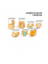 7 Pieces Women's Vintage Fashion Geometric Design Ring Set, Bold Metal Rings, Perfect for Daily Wear & Party, Jewelry Gifts HNJZ0032