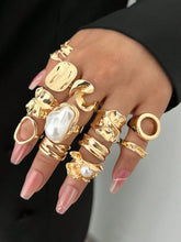 12-Piece Fashion Pearl Irregular Geometric Rings Set, Light Luxury Joint Ring Collection, Stylish Jewelry for Women HNJZ0042