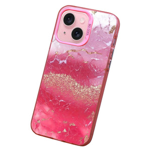 【BUY 4 ONLY PAY FOR 2】Pink Cute Case for iPhone with Unique Graphic Design, Hard Back + Soft Frame Protective Case - Rose Gold Pink Marble