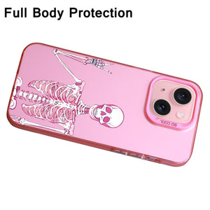 【BUY 4 ONLY PAY FOR 2】Pink Cute Case for iPhone with Unique Graphic Design, Hard Back + Soft Frame Protective Case - Halloween Skull