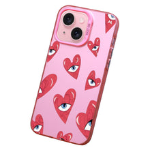 【BUY 4 ONLY PAY FOR 2】Pink Cute Case for iPhone with Unique Graphic Design, Hard Back + Soft Frame Protective Case - Heart Evil Eyes