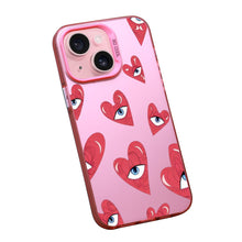 【BUY 4 ONLY PAY FOR 2】Pink Cute Case for iPhone with Unique Graphic Design, Hard Back + Soft Frame Protective Case - Heart Evil Eyes