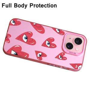 【BUY 4 ONLY PAY FOR 2】Pink Cute Case for iPhone with Unique Graphic Design, Hard Back + Soft Frame Protective Case - Heart Evil Eyes