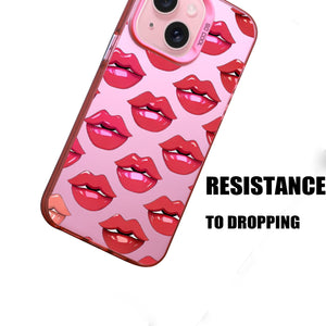 【BUY 4 ONLY PAY FOR 2】Pink Cute Case for iPhone with Unique Graphic Design, Hard Back + Soft Frame Protective Case - Lips