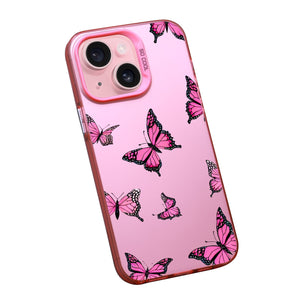 【BUY 4 ONLY PAY FOR 2】Pink Cute Case for iPhone with Unique Graphic Design, Hard Back + Soft Frame Protective Case - Butterflies