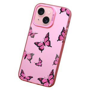 【BUY 4 ONLY PAY FOR 2】Pink Cute Case for iPhone with Unique Graphic Design, Hard Back + Soft Frame Protective Case - Butterflies