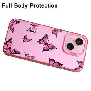 【BUY 4 ONLY PAY FOR 2】Pink Cute Case for iPhone with Unique Graphic Design, Hard Back + Soft Frame Protective Case - Butterflies