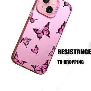 【BUY 4 ONLY PAY FOR 2】Pink Cute Case for iPhone with Unique Graphic Design, Hard Back + Soft Frame Protective Case - Butterflies