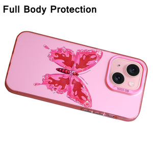 【BUY 4 ONLY PAY FOR 2】Pink Cute Case for iPhone with Unique Graphic Design, Hard Back + Soft Frame Protective Case - Butterfly