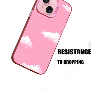 【BUY 4 ONLY PAY FOR 2】Pink Cute Case for iPhone with Unique Graphic Design, Hard Back + Soft Frame Protective Case - Clouds