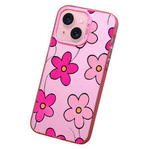 【BUY 4 ONLY PAY FOR 2】Pink Cute Case for iPhone with Unique Graphic Design, Hard Back + Soft Frame Protective Case - Daisy Flower