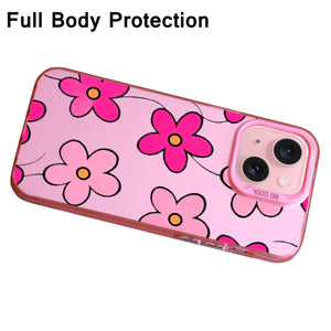 【BUY 4 ONLY PAY FOR 2】Pink Cute Case for iPhone with Unique Graphic Design, Hard Back + Soft Frame Protective Case - Daisy Flower