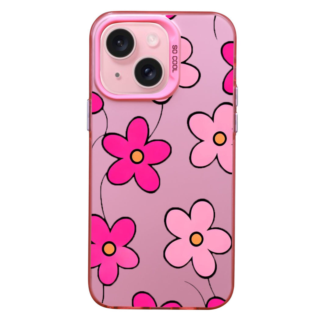 【BUY 4 ONLY PAY FOR 2】Pink Cute Case for iPhone with Unique Graphic Design, Hard Back + Soft Frame Protective Case - Daisy Flower