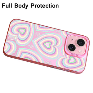 【BUY 4 ONLY PAY FOR 2】Pink Cute Case for iPhone with Unique Graphic Design, Hard Back + Soft Frame Protective Case - Heart