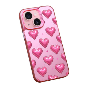 【BUY 4 ONLY PAY FOR 2】Pink Cute Case for iPhone with Unique Graphic Design, Hard Back + Soft Frame Protective Case - Pink Hearts