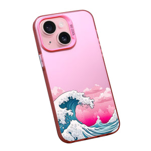 【BUY 4 ONLY PAY FOR 2】Pink Cute Case for iPhone with Unique Graphic Design, Hard Back + Soft Frame Protective Case - Ocean Wave