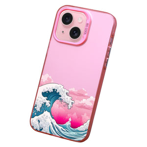 【BUY 4 ONLY PAY FOR 2】Pink Cute Case for iPhone with Unique Graphic Design, Hard Back + Soft Frame Protective Case - Ocean Wave