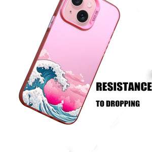 【BUY 4 ONLY PAY FOR 2】Pink Cute Case for iPhone with Unique Graphic Design, Hard Back + Soft Frame Protective Case - Ocean Wave