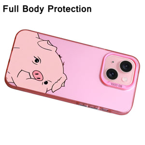 【BUY 4 ONLY PAY FOR 2】Pink Cute Case for iPhone with Unique Graphic Design, Hard Back + Soft Frame Protective Case - Pig