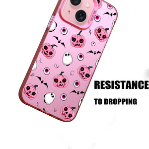 【BUY 4 ONLY PAY FOR 2】Pink Cute Case for iPhone with Unique Graphic Design, Hard Back + Soft Frame Protective Case - Halloween Pumpkin