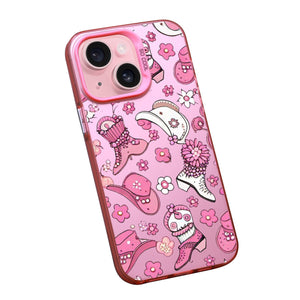 【BUY 4 ONLY PAY FOR 2】Pink Cute Case for iPhone with Unique Graphic Design, Hard Back + Soft Frame Protective Case - Western Boot Hat Cowgirl