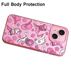 【BUY 4 ONLY PAY FOR 2】Pink Cute Case for iPhone with Unique Graphic Design, Hard Back + Soft Frame Protective Case - Western Boot Hat Cowgirl