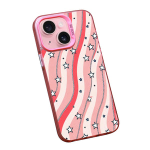 【BUY 4 ONLY PAY FOR 2】Pink Cute Case for iPhone with Unique Graphic Design, Hard Back + Soft Frame Protective Case - Stars and Stripes