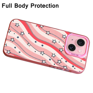 【BUY 4 ONLY PAY FOR 2】Pink Cute Case for iPhone with Unique Graphic Design, Hard Back + Soft Frame Protective Case - Stars and Stripes